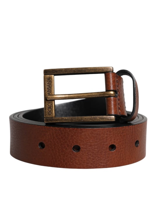 Cinturón Clásico de Hebilla Metálica en Cuero de Terciopelo Marrón de Dolce & Gabbana - Image 1