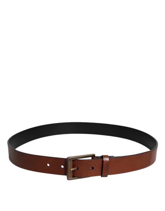 Cinturón Clásico de Hebilla Metálica en Cuero de Terciopelo Marrón de Dolce & Gabbana - Image 3
