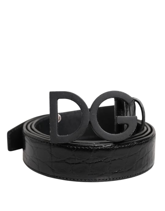 Cinturón Clásico de Cuero Negro con Hebilla Metálica DG de Dolce & Gabbana - Image 1
