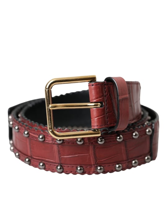 Cinturón de piel de cocodrilo marrón con hebilla de metal tachonada de Dolce & Gabbana - Image 1