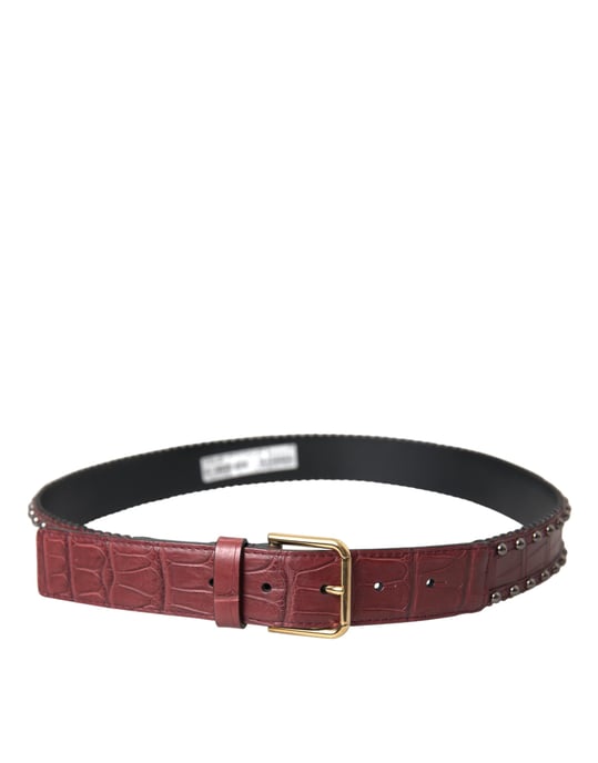 Cinturón de piel de cocodrilo marrón con hebilla de metal tachonada de Dolce & Gabbana - Image 2