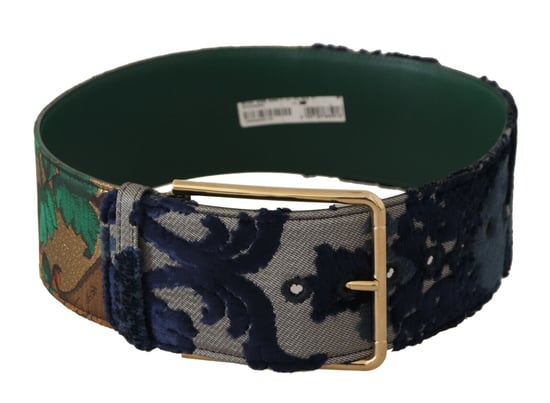 Cinturón de Cuero Bordado Jacquard Verde Dolce & Gabbana con Metal Dorado - Image 2