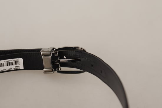 Cinturón de Cuero de Ternera Negro con Hebilla de Metal de Logo Plateado de Dolce & Gabbana - Image 4
