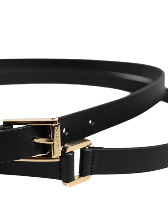 Cinturón Clásico Negro de Metal con Logo en Oro de Dolce & Gabbana - Image 4