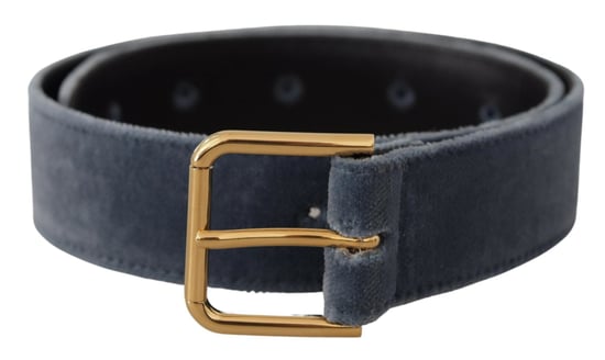 Cinturón de hebilla de metal dorado con logo en terciopelo azul marino de Dolce & Gabbana - Image 1