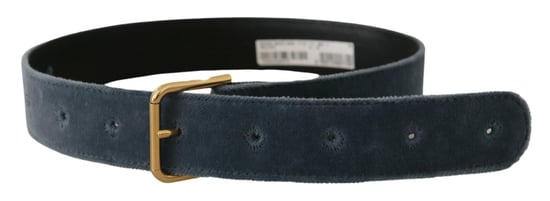 Cinturón de hebilla de metal dorado con logo en terciopelo azul marino de Dolce & Gabbana - Image 3