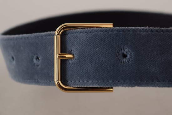 Cinturón de hebilla de metal dorado con logo en terciopelo azul marino de Dolce & Gabbana - Image 4