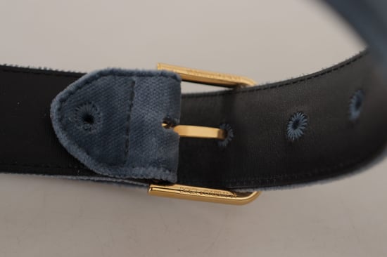 Cinturón de hebilla de metal dorado con logo en terciopelo azul marino de Dolce & Gabbana - Image 5