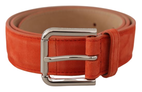 Cinturón de Cuero Naranja de Ante con Hebilla de Metal y Logo Plateado de Dolce & Gabbana - Image 1