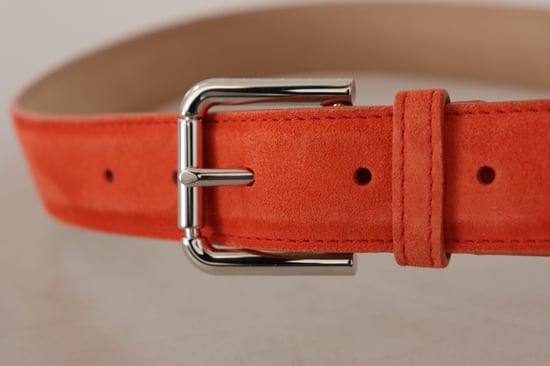 Cinturón de Cuero Naranja de Ante con Hebilla de Metal y Logo Plateado de Dolce & Gabbana - Image 4