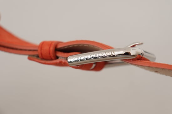 Cinturón de Cuero Naranja de Ante con Hebilla de Metal y Logo Plateado de Dolce & Gabbana - Image 5
