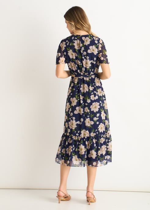 Vestido midi ajustado y acampanado con estampado floral azul marino - Image 4