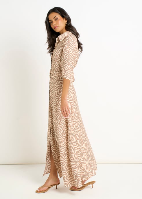 Vestido largo con cinturón en color beige - Image 3