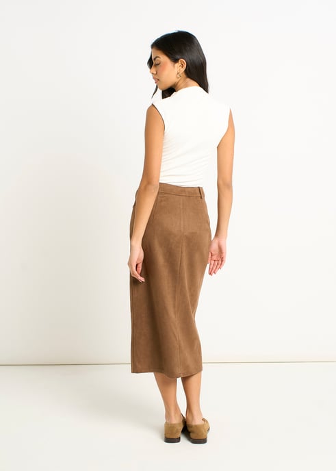 Falda lápiz de ante marrón - Image 4