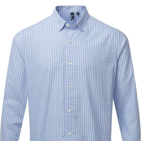Premier Mens Maxton Checked Long-Sleeved Shirt (Light Blue/White) - Image 2