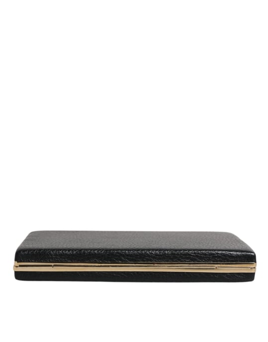 Black Leather Gold Frame Clutch Evening Party Purse Bag - Image 4