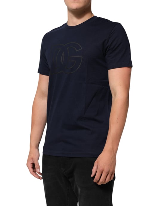 Camisa de algodón azul oscuro con estampado del logo DG para hombre de Dolce & Gabbana - Image 3