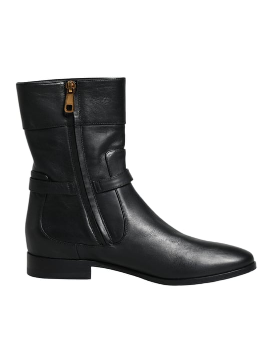 Botas de Cuero Negras con Logo de Dolce & Gabbana a Media Pantorrilla - Image 1