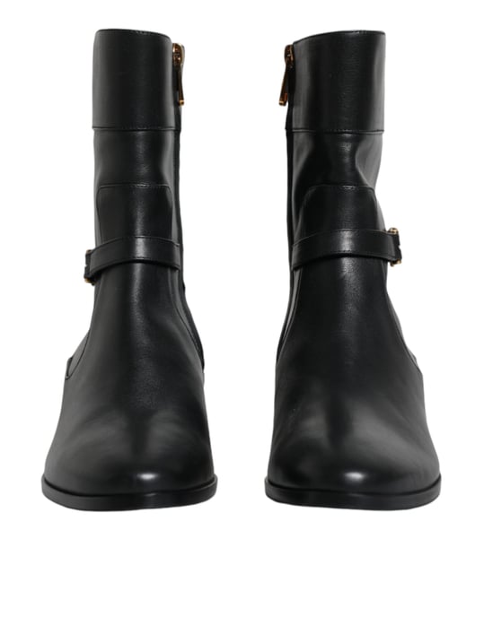 Botas de Cuero Negras con Logo de Dolce & Gabbana a Media Pantorrilla - Image 2