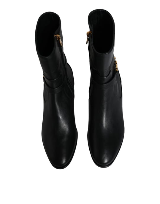 Botas de Cuero Negras con Logo de Dolce & Gabbana a Media Pantorrilla - Image 3
