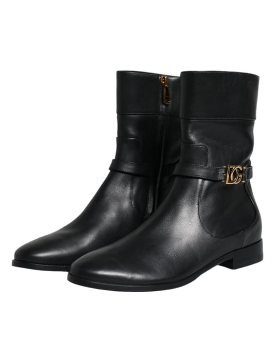 Botas de Cuero Negras con Logo de Dolce & Gabbana a Media Pantorrilla - Image 4