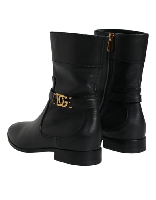 Botas de Cuero Negras con Logo de Dolce & Gabbana a Media Pantorrilla - Image 5