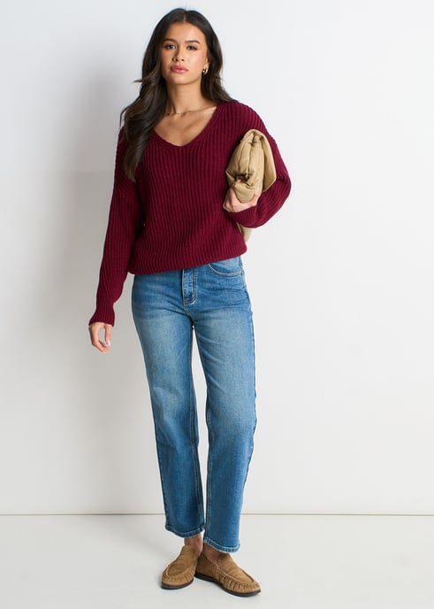 Jersey oversize de punto grueso en color burdeos - Image 1