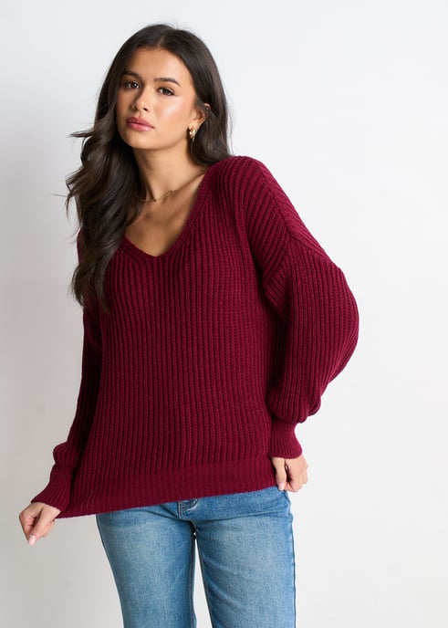 Jersey oversize de punto grueso en color burdeos - Image 3