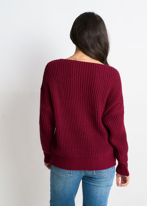 Jersey oversize de punto grueso en color burdeos - Image 4