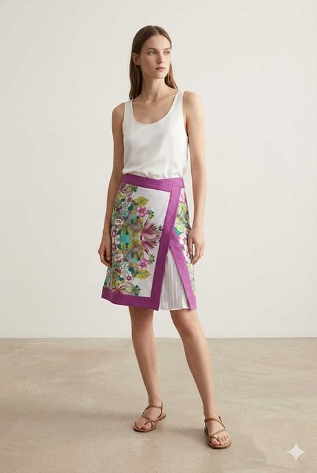 Falda acampanada con paneles florales: fresca, artística y perfecta para la elegancia del verano. - Image 2