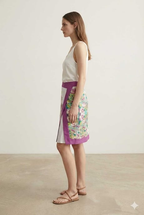 Falda acampanada con paneles florales: fresca, artística y perfecta para la elegancia del verano. - Image 3