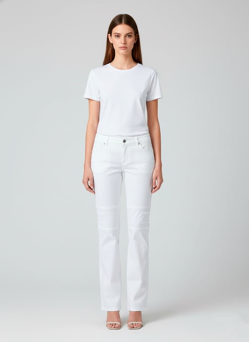 Pantalones blancos ajustados con sutiles detalles en las rodillas - Image 2