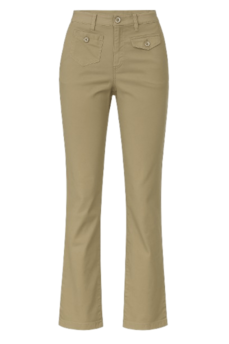Pantalones beige de cintura alta a medida con detalle de bolsillo con solapa - Image 1