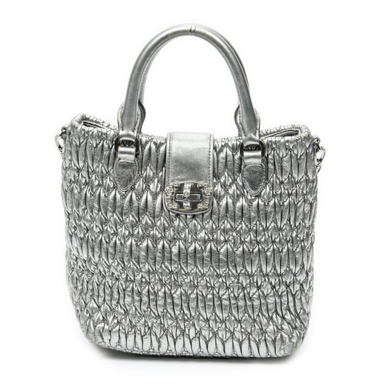 Miu Miu Small Turn Lock Crystal Tote en Plata metálica Cuero de ternero - Image 1