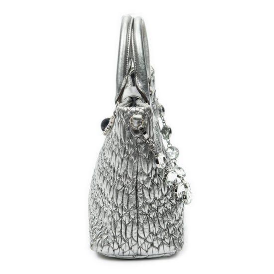 Miu Miu Small Turn Lock Crystal Tote  en Plata metálica Cuero de ternero - Image 3