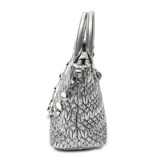 Miu Miu Small Turn Lock Crystal Tote  en Plata metálica Cuero de ternero - Image 4