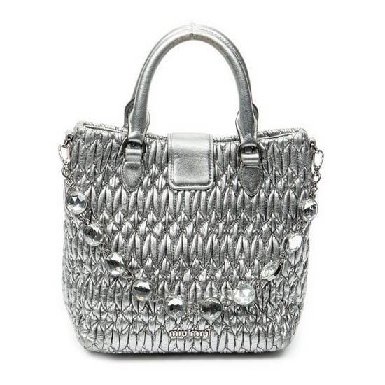 Miu Miu Small Turn Lock Crystal Tote  en Plata metálica Cuero de ternero - Image 5