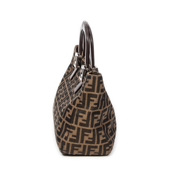 Fendi Small FF Open Tote en Brown Lienzo - Image 4