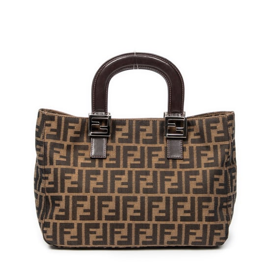 Fendi Small FF Open Tote en Brown Lienzo - Image 5