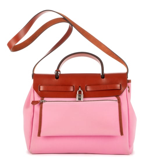 Hermès Herbag Zip 31  en Marrón/Rosa Lienzo - Image 4