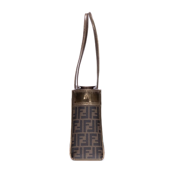 Fendi Zucca Metallic Tote Small en Oro de tabaco/Beige Lienzo - Image 5