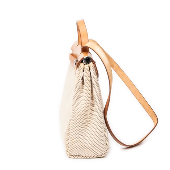 Hermès Herbag 2 in 1 PM en Beige/Marrón Lienzo - Image 3