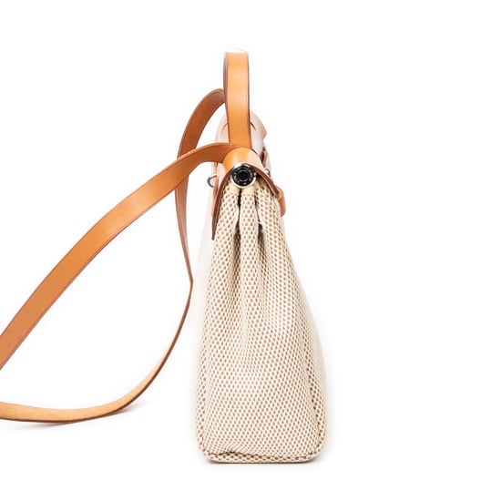 Hermès Herbag 2 in 1 PM en Beige/Marrón Lienzo - Image 4