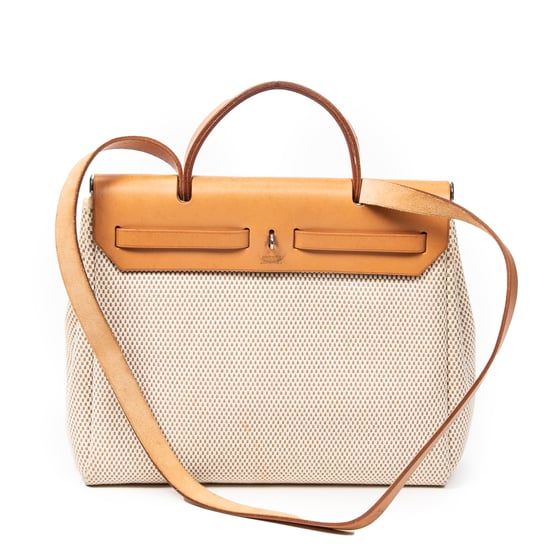 Hermès Herbag 2 in 1 PM en Beige/Marrón Lienzo - Image 5