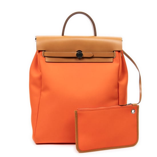 Hermès Herbag A Dos PM en Naranja/Marrón Lienzo - Image 1