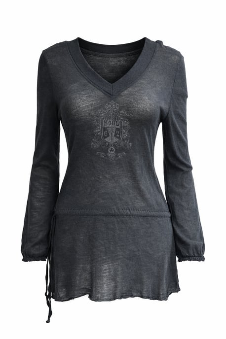 Top de manga larga con cuello en V y lavado vintage - Image 1