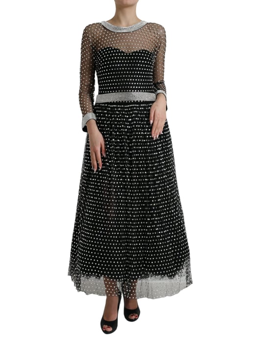 Vestido Aline de Malla Embellecida con Mangas Largas - Image 1