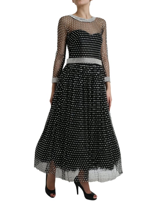 Vestido Aline de Malla Embellecida con Mangas Largas - Image 2
