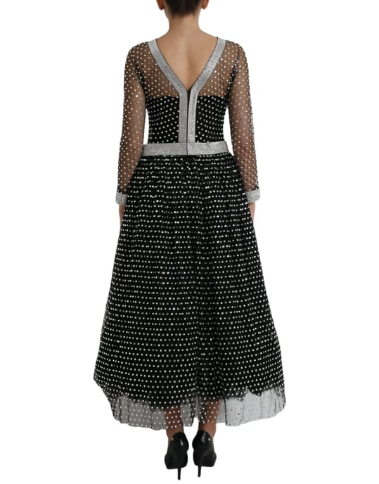 Vestido Aline de Malla Embellecida con Mangas Largas - Image 3