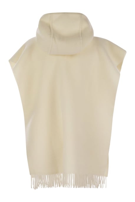 Poncho de lana y cachemira de punto doble con capucha y flecos - Image 2